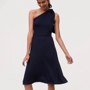 LOFT One-Shoulder A-Line Dress in Navy